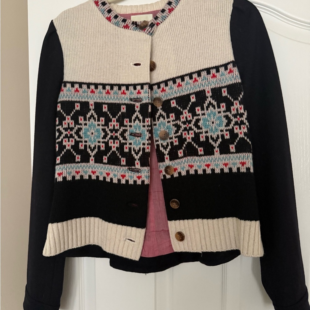 Elevenses Black and Cream Patterned Cardigan Anthropologie